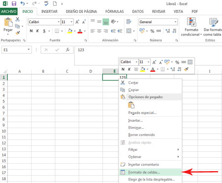 Cuadro formato de celdas en Excel 2013