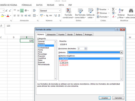 Formato moneda en Excel 2013