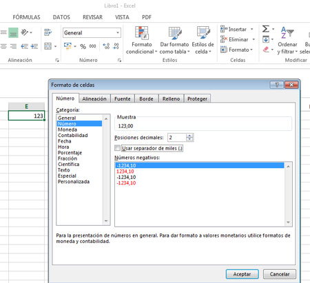 Formato numérico en Excel 2013