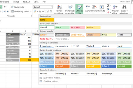 Estilos personalizados en Excel 2013