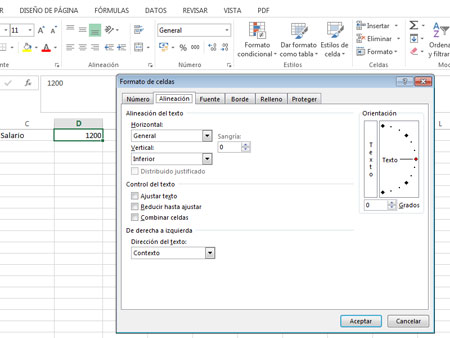 Alineación de datos en Excel 2013