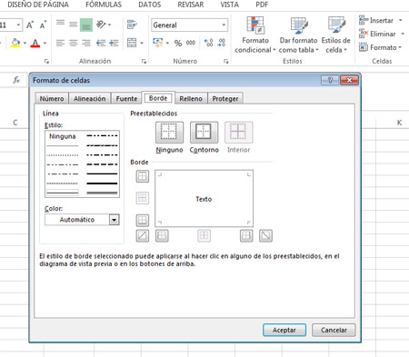Borde en Excel 2013