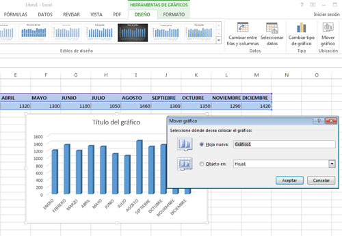 Mover gráfico en Excel 2013