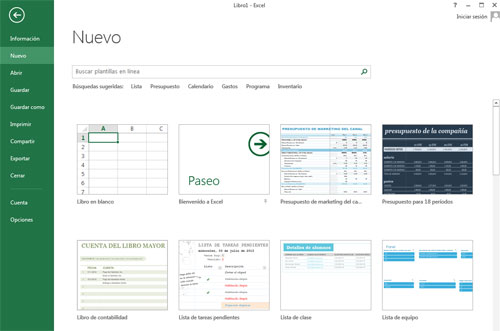 Menú Archivo en Excel 2013