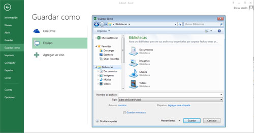 Guardar como en Excel 2013