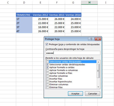 Proteger hoja de cálculo en Excel 2013