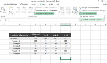 Control de cambios en Excel 2013