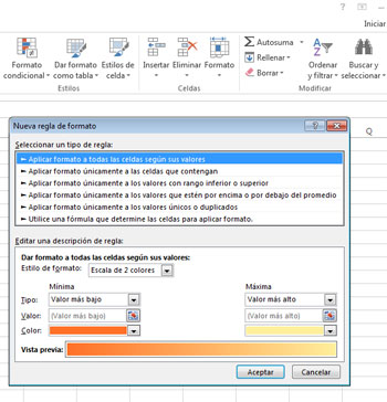 Nueva regla de formato condicional en Excel 2013